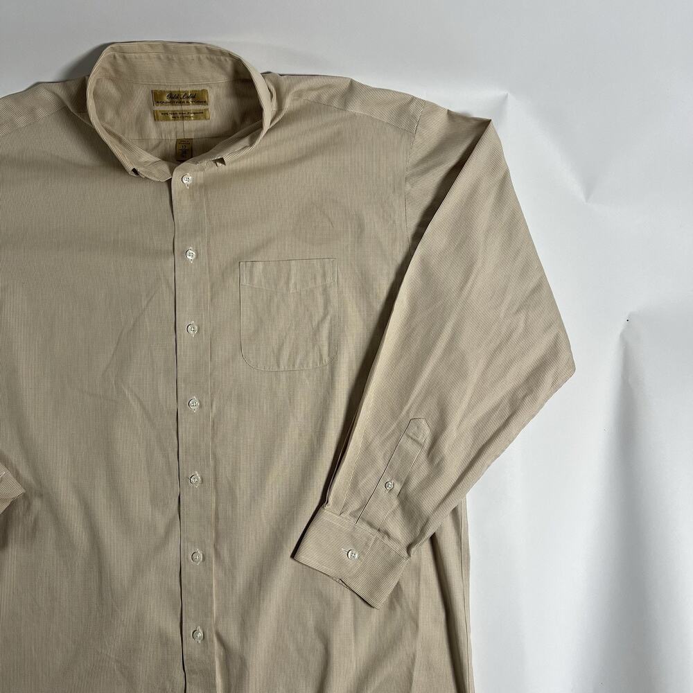 Roundtree & Yorke Gold Label Non-Iron Cotton Check Dress Shirt Beige 17 36 Tall - Picture 3 of 8